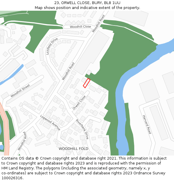 23, ORWELL CLOSE, BURY, BL8 1UU: Location map and indicative extent of plot