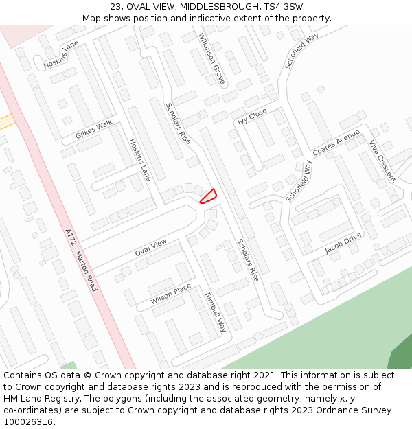 23, OVAL VIEW, MIDDLESBROUGH, TS4 3SW: Location map and indicative extent of plot