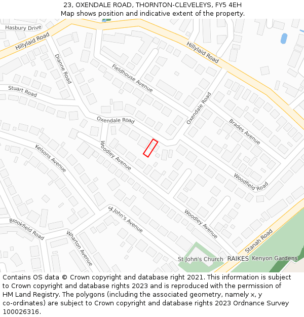 23, OXENDALE ROAD, THORNTON-CLEVELEYS, FY5 4EH: Location map and indicative extent of plot