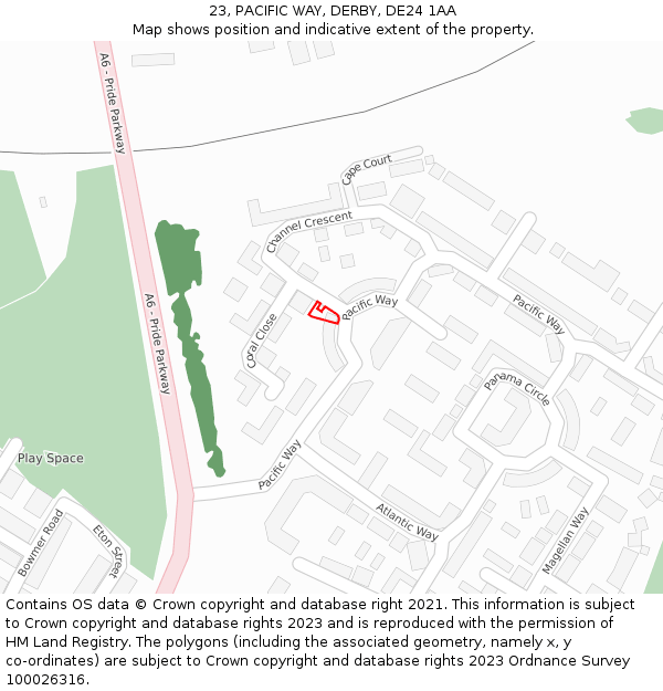 23, PACIFIC WAY, DERBY, DE24 1AA: Location map and indicative extent of plot