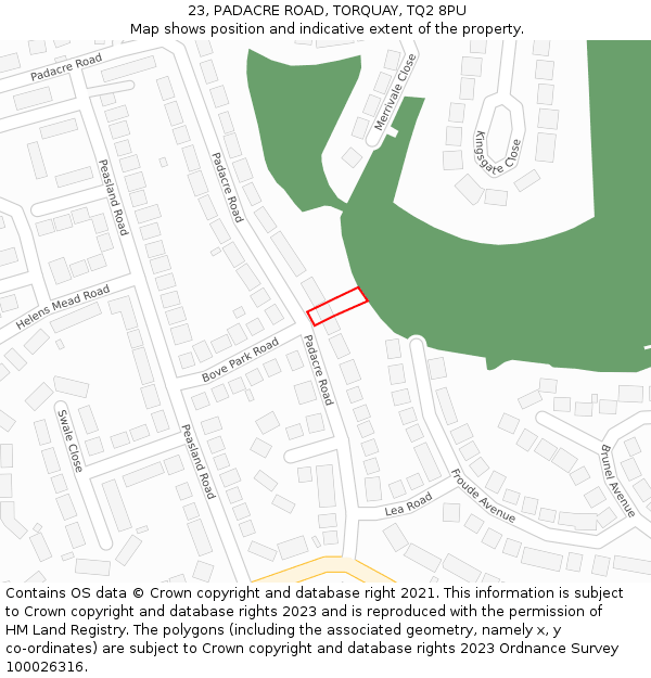 23, PADACRE ROAD, TORQUAY, TQ2 8PU: Location map and indicative extent of plot