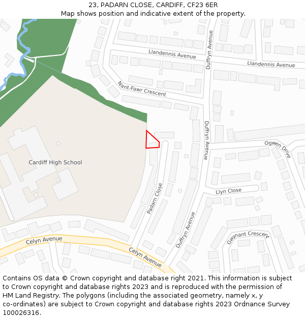 23, PADARN CLOSE, CARDIFF, CF23 6ER: Location map and indicative extent of plot