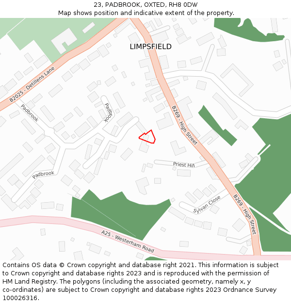 23, PADBROOK, OXTED, RH8 0DW: Location map and indicative extent of plot