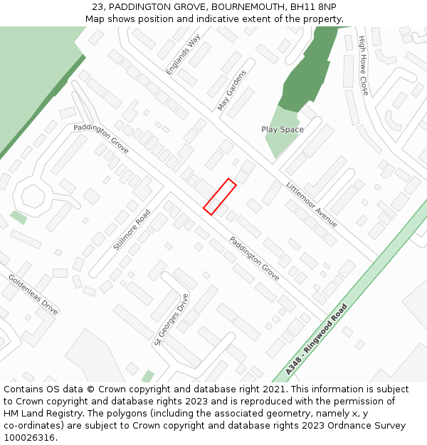 23, PADDINGTON GROVE, BOURNEMOUTH, BH11 8NP: Location map and indicative extent of plot