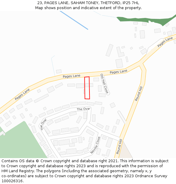 23, PAGES LANE, SAHAM TONEY, THETFORD, IP25 7HL: Location map and indicative extent of plot