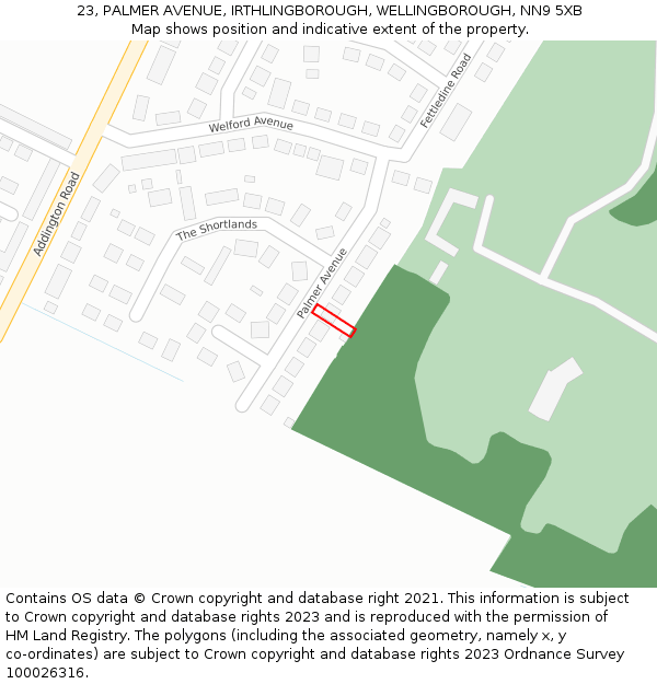 23, PALMER AVENUE, IRTHLINGBOROUGH, WELLINGBOROUGH, NN9 5XB: Location map and indicative extent of plot