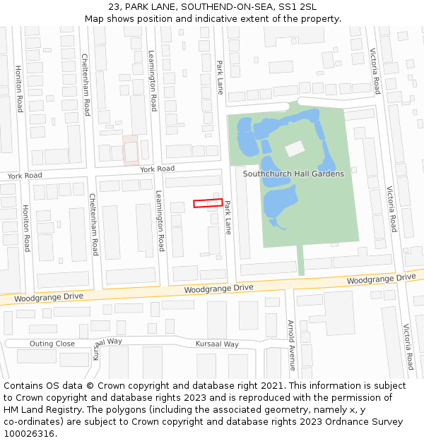 23, PARK LANE, SOUTHEND-ON-SEA, SS1 2SL: Location map and indicative extent of plot