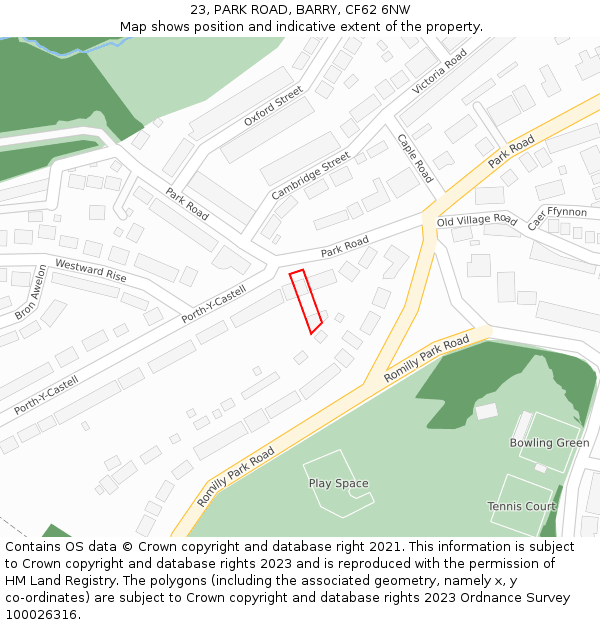 23, PARK ROAD, BARRY, CF62 6NW: Location map and indicative extent of plot