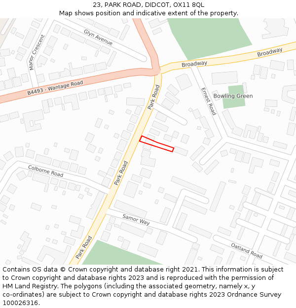 23, PARK ROAD, DIDCOT, OX11 8QL: Location map and indicative extent of plot