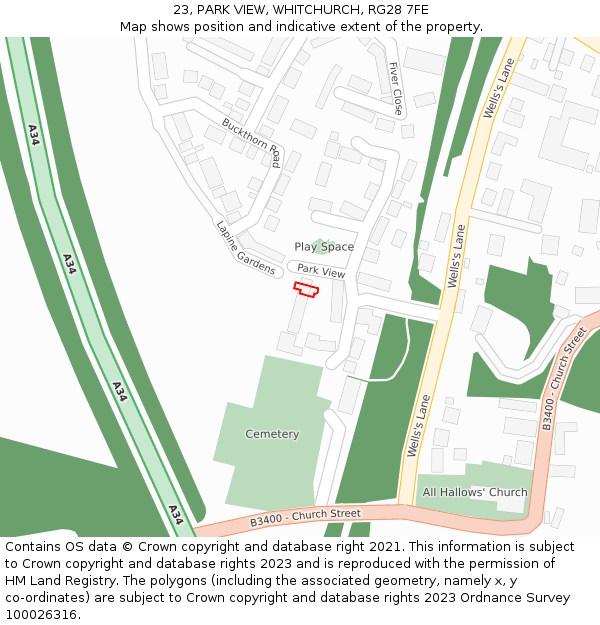 23, PARK VIEW, WHITCHURCH, RG28 7FE: Location map and indicative extent of plot