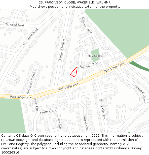 23, PARKINSON CLOSE, WAKEFIELD, WF1 4NR: Location map and indicative extent of plot