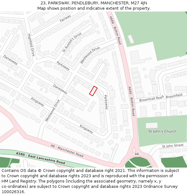 23, PARKSWAY, PENDLEBURY, MANCHESTER, M27 4JN: Location map and indicative extent of plot