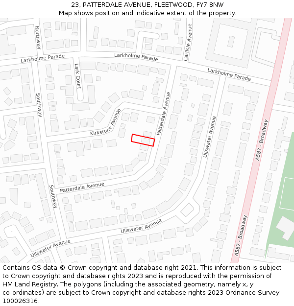 23, PATTERDALE AVENUE, FLEETWOOD, FY7 8NW: Location map and indicative extent of plot