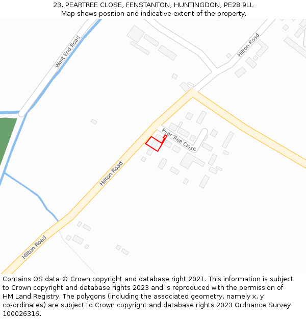 23, PEARTREE CLOSE, FENSTANTON, HUNTINGDON, PE28 9LL: Location map and indicative extent of plot