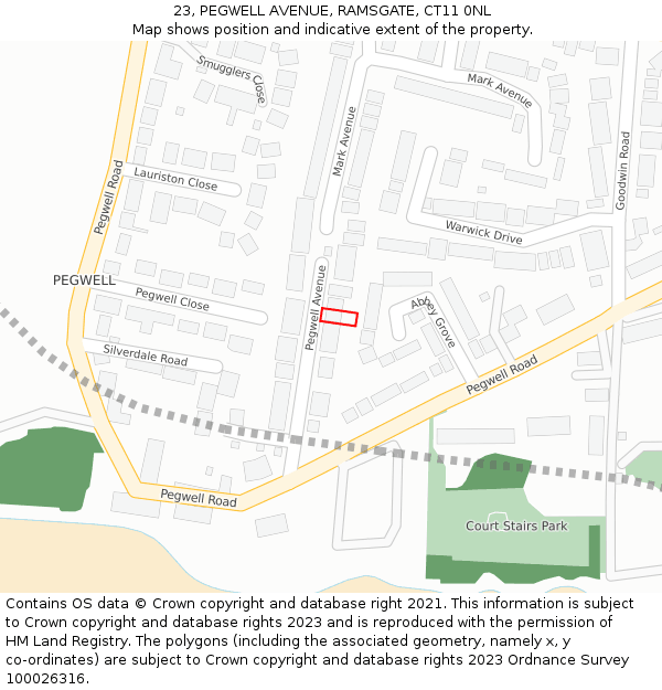 23, PEGWELL AVENUE, RAMSGATE, CT11 0NL: Location map and indicative extent of plot