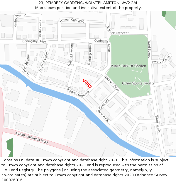 23, PEMBREY GARDENS, WOLVERHAMPTON, WV2 2AL: Location map and indicative extent of plot