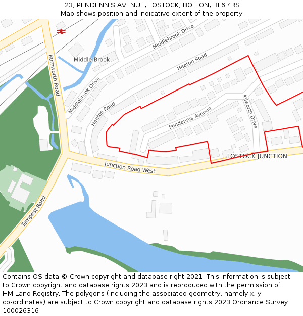 23, PENDENNIS AVENUE, LOSTOCK, BOLTON, BL6 4RS: Location map and indicative extent of plot