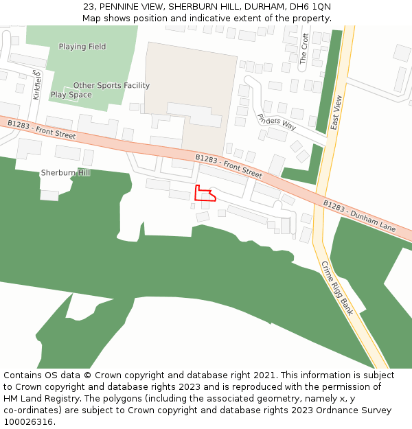 23, PENNINE VIEW, SHERBURN HILL, DURHAM, DH6 1QN: Location map and indicative extent of plot