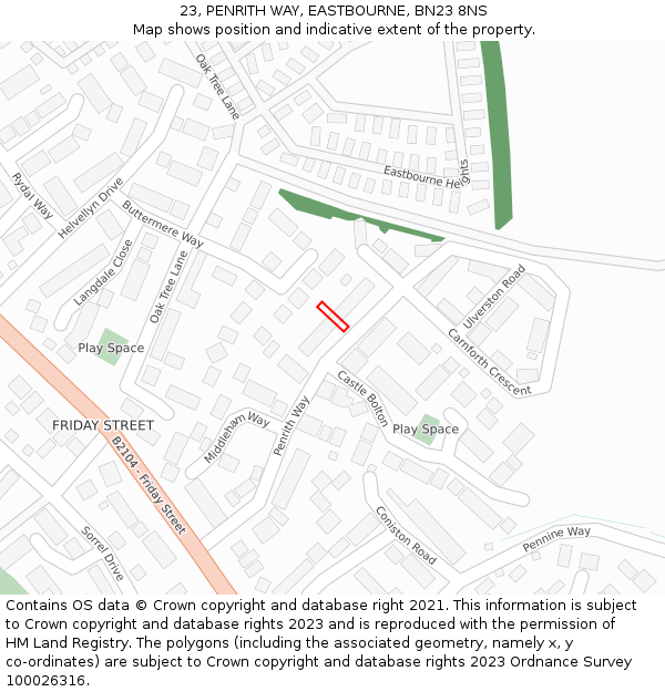 23, PENRITH WAY, EASTBOURNE, BN23 8NS: Location map and indicative extent of plot