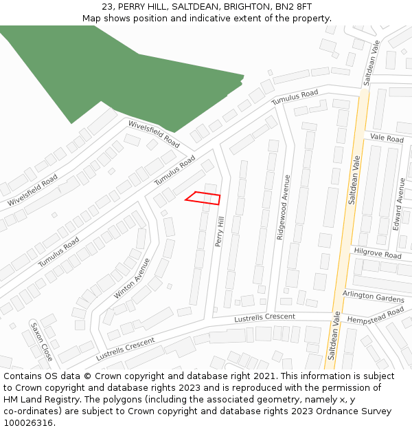 23, PERRY HILL, SALTDEAN, BRIGHTON, BN2 8FT: Location map and indicative extent of plot