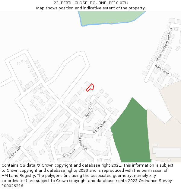 23, PERTH CLOSE, BOURNE, PE10 0ZU: Location map and indicative extent of plot