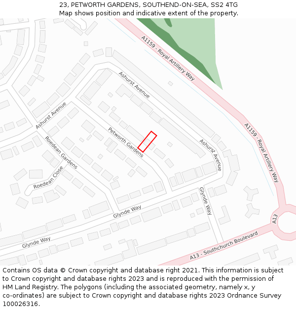 23, PETWORTH GARDENS, SOUTHEND-ON-SEA, SS2 4TG: Location map and indicative extent of plot