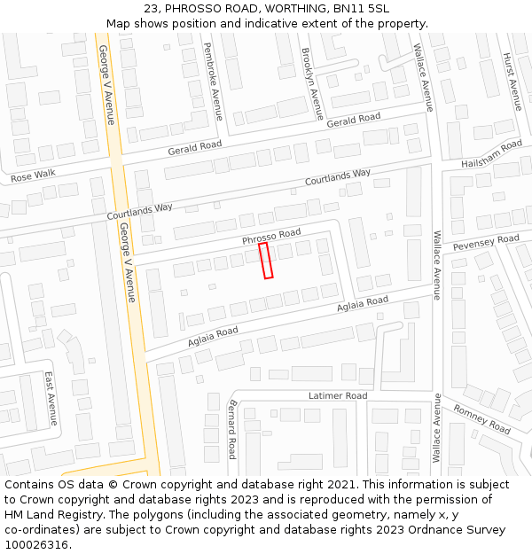 23, PHROSSO ROAD, WORTHING, BN11 5SL: Location map and indicative extent of plot