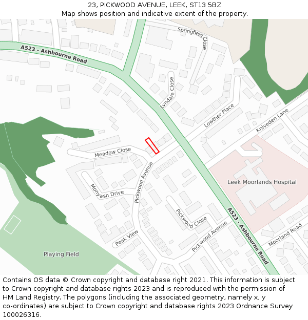 23, PICKWOOD AVENUE, LEEK, ST13 5BZ: Location map and indicative extent of plot