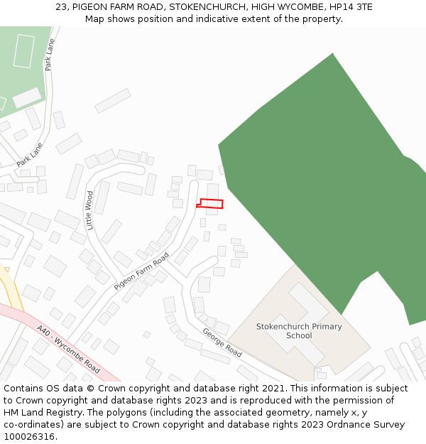 23, PIGEON FARM ROAD, STOKENCHURCH, HIGH WYCOMBE, HP14 3TE: Location map and indicative extent of plot