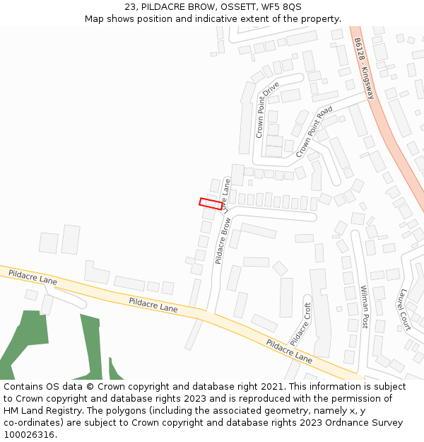 23, PILDACRE BROW, OSSETT, WF5 8QS: Location map and indicative extent of plot