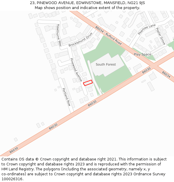 23, PINEWOOD AVENUE, EDWINSTOWE, MANSFIELD, NG21 9JS: Location map and indicative extent of plot