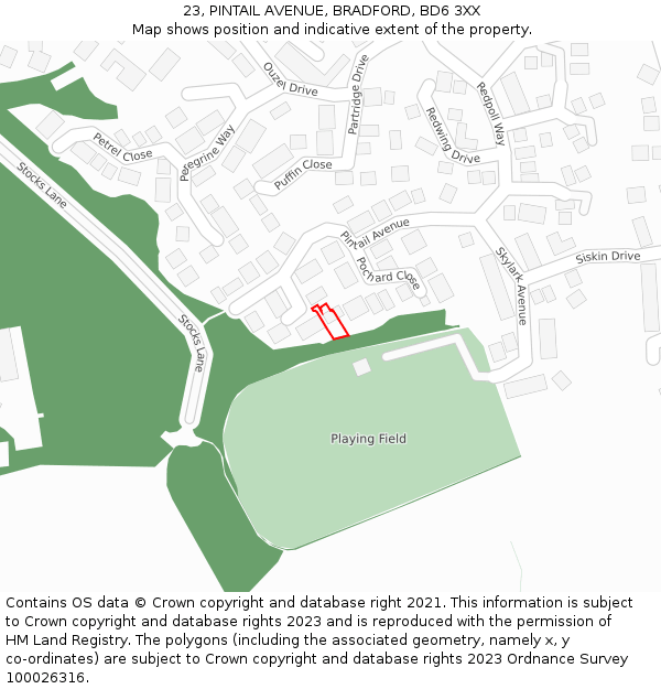23, PINTAIL AVENUE, BRADFORD, BD6 3XX: Location map and indicative extent of plot
