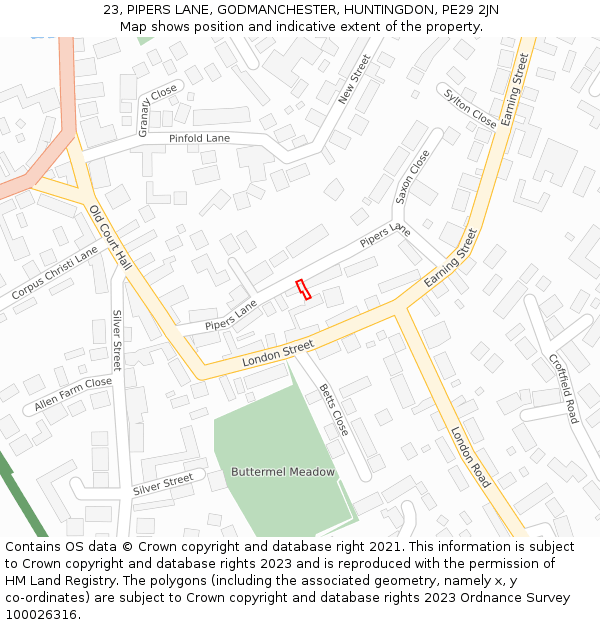 23, PIPERS LANE, GODMANCHESTER, HUNTINGDON, PE29 2JN: Location map and indicative extent of plot