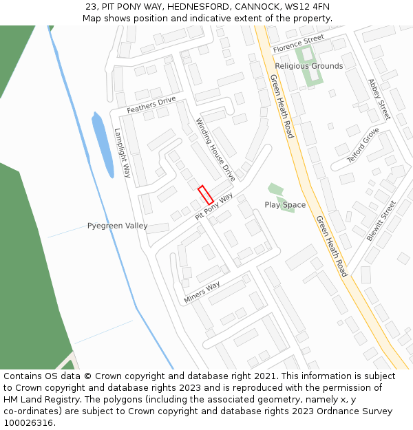 23, PIT PONY WAY, HEDNESFORD, CANNOCK, WS12 4FN: Location map and indicative extent of plot