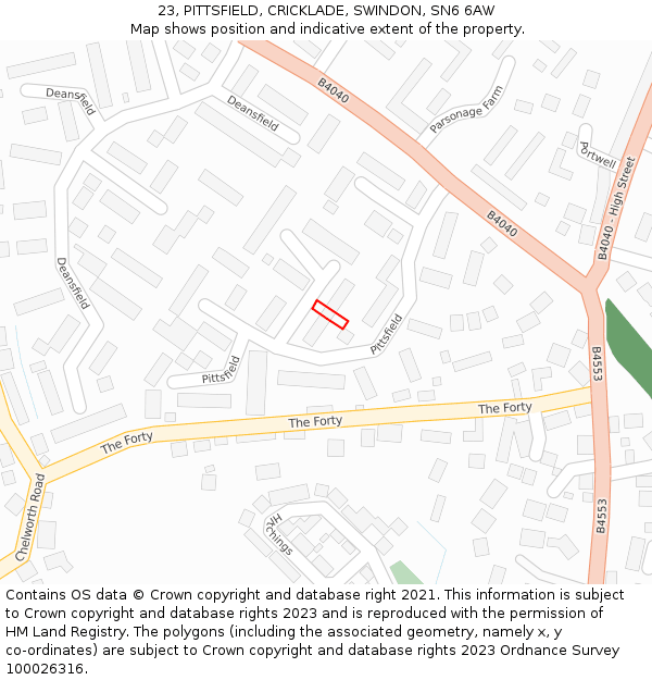 23, PITTSFIELD, CRICKLADE, SWINDON, SN6 6AW: Location map and indicative extent of plot