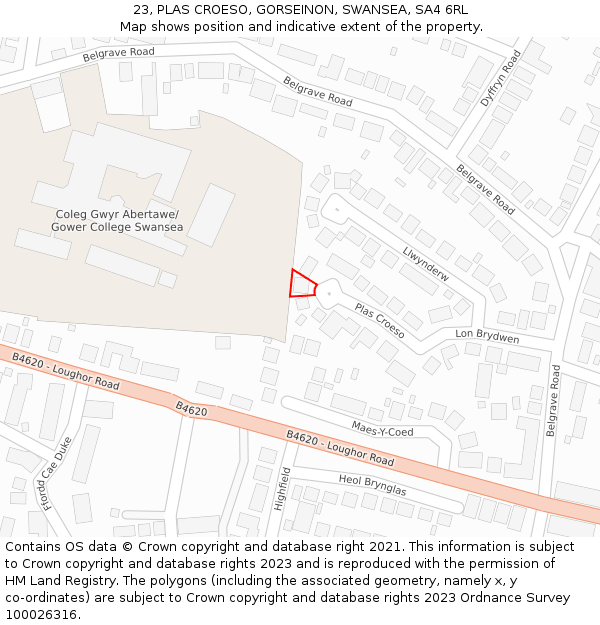 23, PLAS CROESO, GORSEINON, SWANSEA, SA4 6RL: Location map and indicative extent of plot