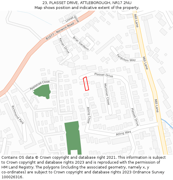 23, PLASSET DRIVE, ATTLEBOROUGH, NR17 2NU: Location map and indicative extent of plot