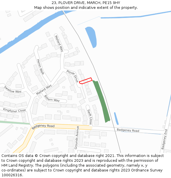 23, PLOVER DRIVE, MARCH, PE15 9HY: Location map and indicative extent of plot