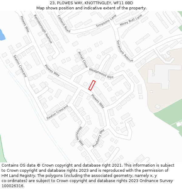 23, PLOWES WAY, KNOTTINGLEY, WF11 0BD: Location map and indicative extent of plot