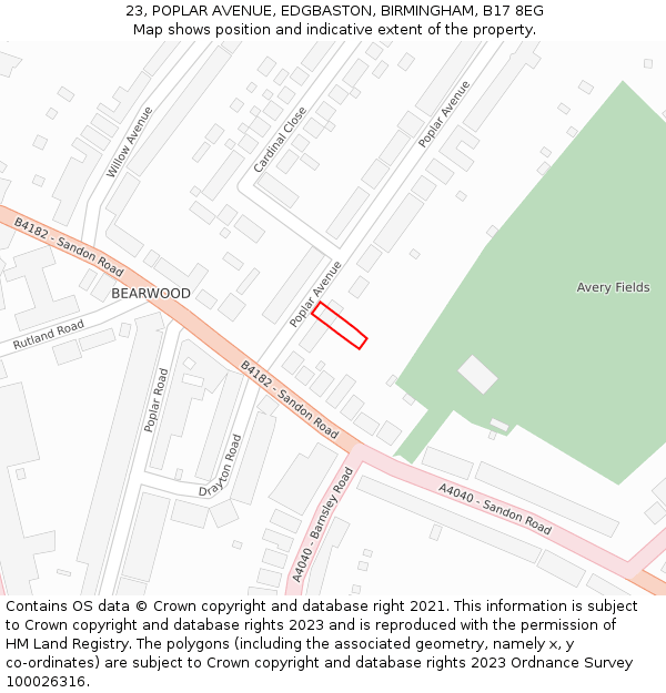 23, POPLAR AVENUE, EDGBASTON, BIRMINGHAM, B17 8EG: Location map and indicative extent of plot