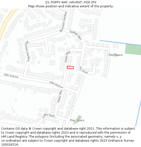 23, POPPY WAY, HAVANT, PO9 2FX: Location map and indicative extent of plot