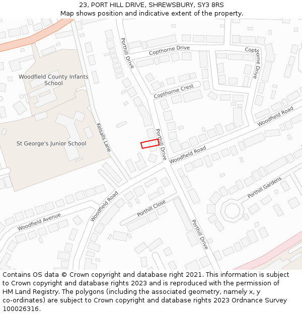 23, PORT HILL DRIVE, SHREWSBURY, SY3 8RS: Location map and indicative extent of plot