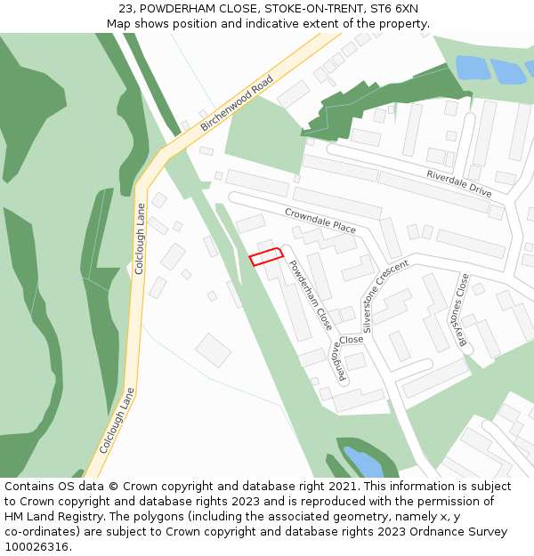 23, POWDERHAM CLOSE, STOKE-ON-TRENT, ST6 6XN: Location map and indicative extent of plot