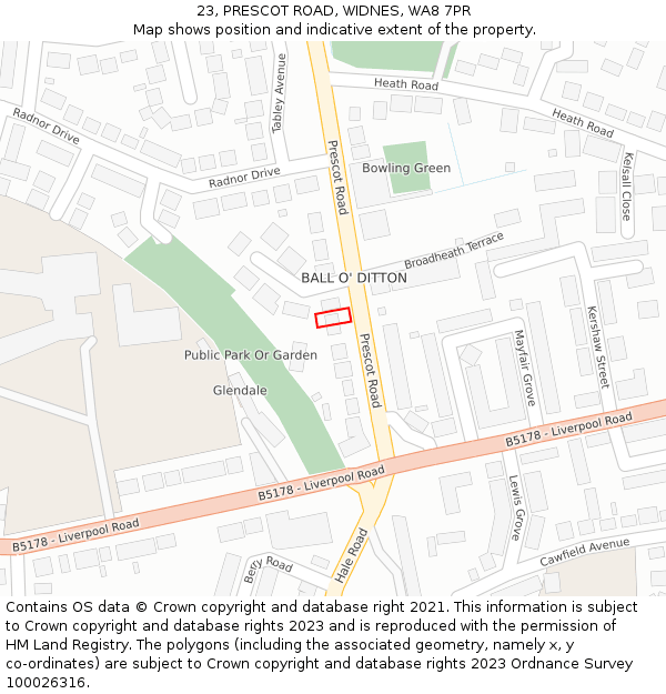 23, PRESCOT ROAD, WIDNES, WA8 7PR: Location map and indicative extent of plot