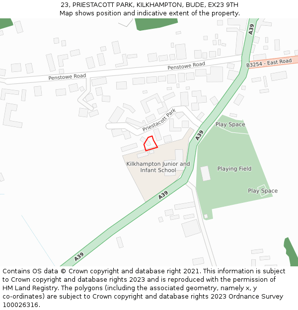 23, PRIESTACOTT PARK, KILKHAMPTON, BUDE, EX23 9TH: Location map and indicative extent of plot