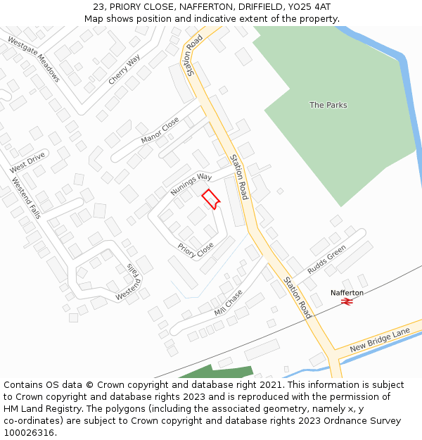 23, PRIORY CLOSE, NAFFERTON, DRIFFIELD, YO25 4AT: Location map and indicative extent of plot