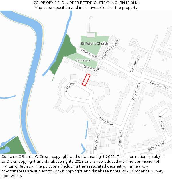 23, PRIORY FIELD, UPPER BEEDING, STEYNING, BN44 3HU: Location map and indicative extent of plot