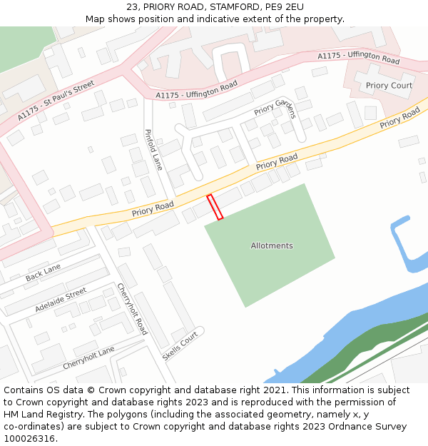 23, PRIORY ROAD, STAMFORD, PE9 2EU: Location map and indicative extent of plot