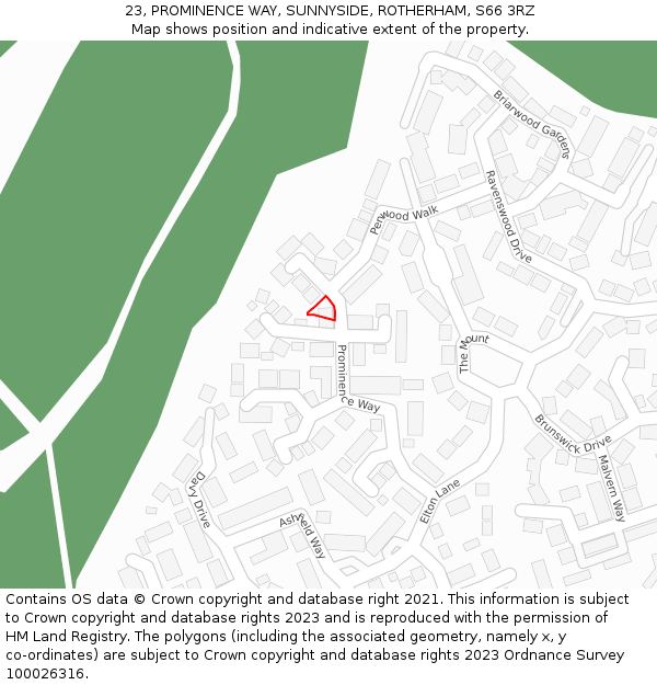 23, PROMINENCE WAY, SUNNYSIDE, ROTHERHAM, S66 3RZ: Location map and indicative extent of plot