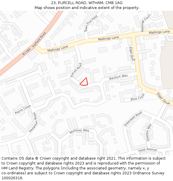 23, PURCELL ROAD, WITHAM, CM8 1AG: Location map and indicative extent of plot